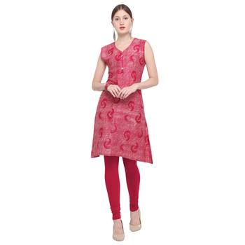 Pink printed rayon party wear kurtis 1