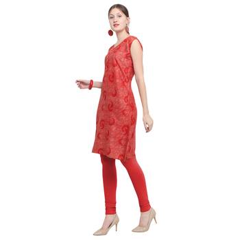 Red printed rayon party wear kurtis 3