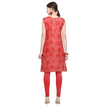 Red printed rayon party wear kurtis 4