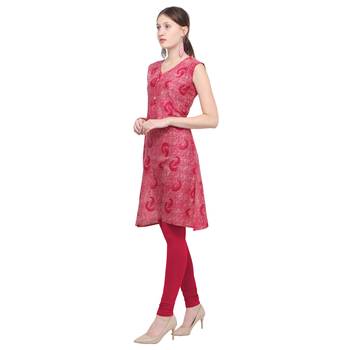Pink printed rayon party wear kurtis 3