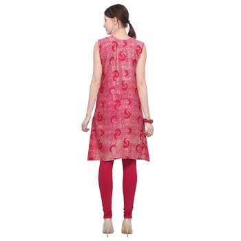 Pink printed rayon party wear kurtis 4