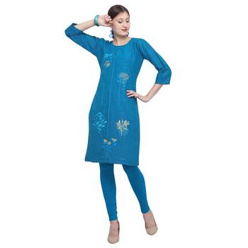 Blue embroidered rayon party wear kurtis 1