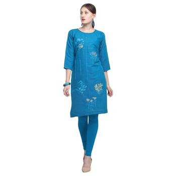Blue embroidered rayon party wear kurtis 2