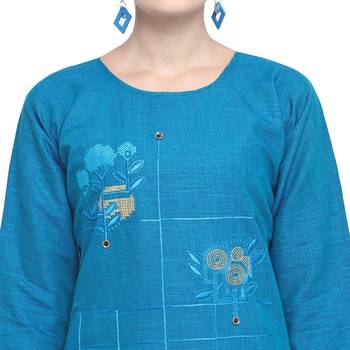 Blue embroidered rayon party wear kurtis 5