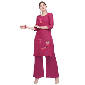Pink embroidered rayon party wear kurtis 1