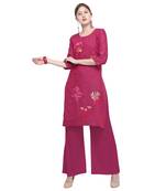 Pink embroidered rayon party wear kurtis