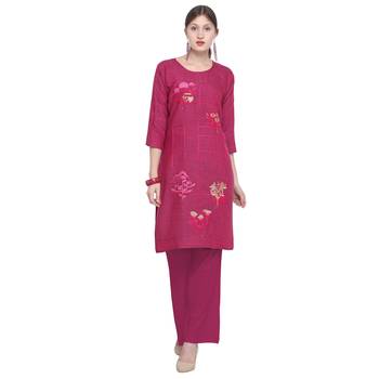 Pink embroidered rayon party wear kurtis 2