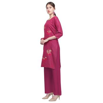 Pink embroidered rayon party wear kurtis 3