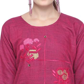 Pink embroidered rayon party wear kurtis 5