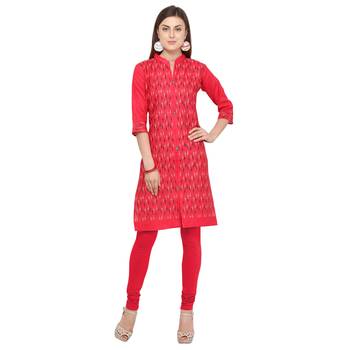 Pink printed cotton party wear kurtis 1