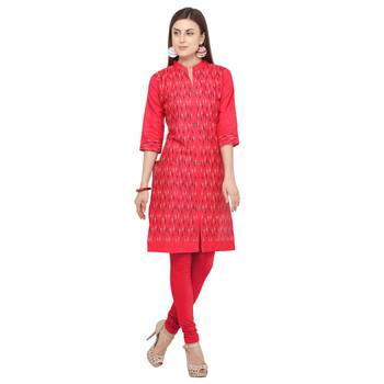 Pink printed cotton party wear kurtis 2