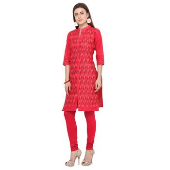 Pink printed cotton party wear kurtis 3