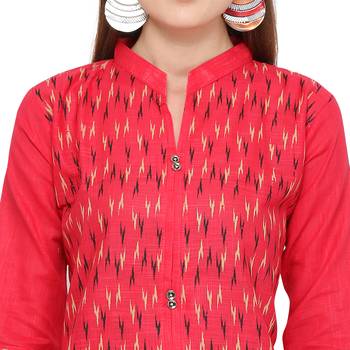 Pink printed cotton party wear kurtis 5