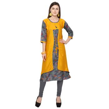 Mustard printed rayon party wear kurtis 1