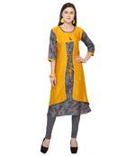 Mustard printed rayon party wear kurtis