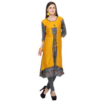 Mustard printed rayon party wear kurtis 2