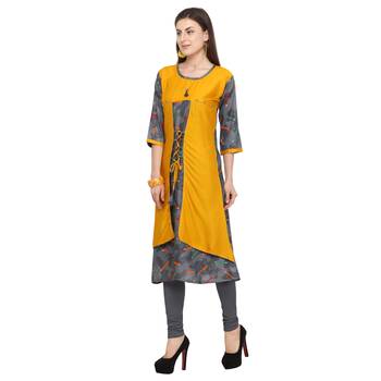 Mustard printed rayon party wear kurtis 3