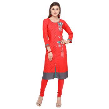 Red embroidered rayon party wear kurtis 1