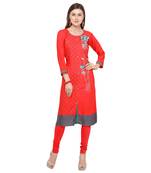 Red embroidered rayon party wear kurtis