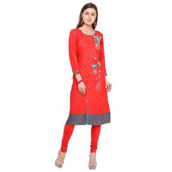 Red embroidered rayon party wear kurtis 2
