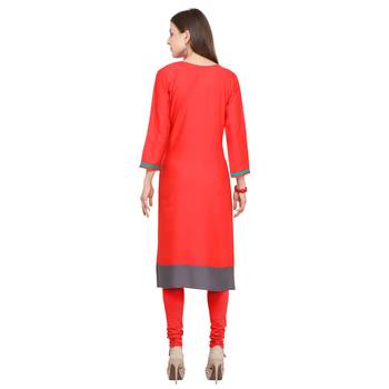 Red embroidered rayon party wear kurtis 4