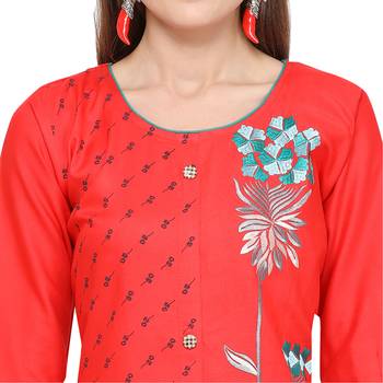 Red embroidered rayon party wear kurtis 5