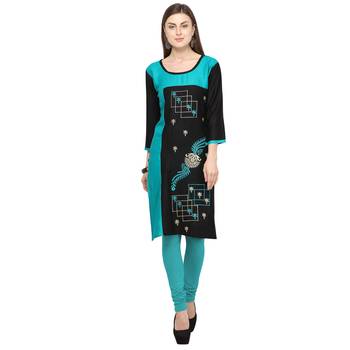 Black embroidered rayon party wear kurtis 1