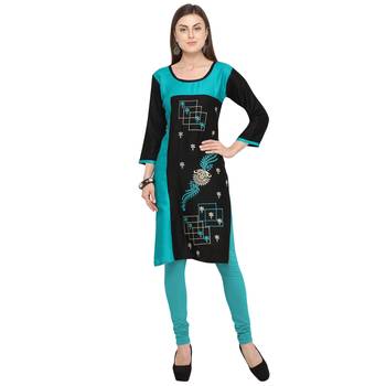Black embroidered rayon party wear kurtis 2