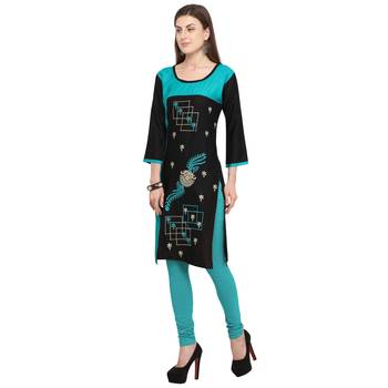 Black embroidered rayon party wear kurtis 3