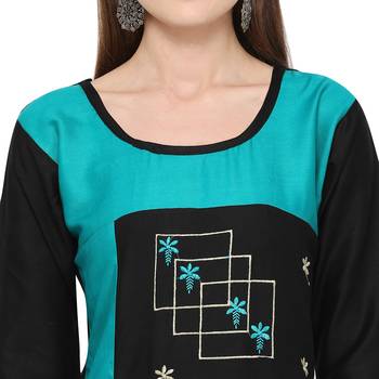 Black embroidered rayon party wear kurtis 5