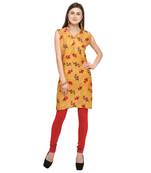 Yellow printed rayon party wear kurtis
