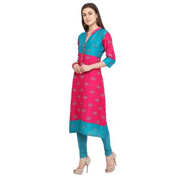 Pink printed rayon party wear kurtis 3