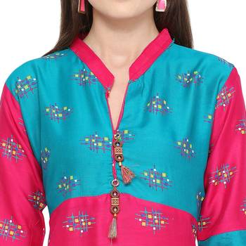 Pink printed rayon party wear kurtis 5