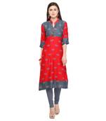 Red printed rayon party wear kurtis