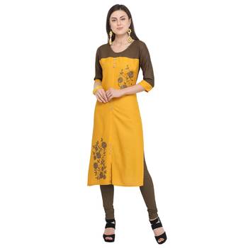 Mustard embroidered rayon party wear kurtis 1