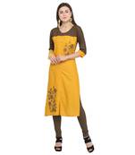 Mustard embroidered rayon party wear kurtis
