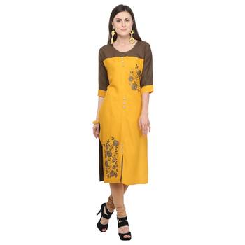 Mustard embroidered rayon party wear kurtis 2