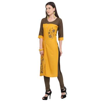 Mustard embroidered rayon party wear kurtis 3