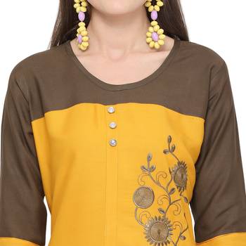 Mustard embroidered rayon party wear kurtis 5