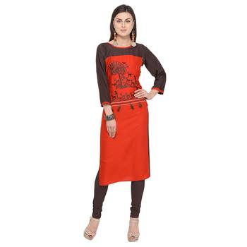 Red embroidered rayon party wear kurtis 1