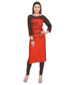 Red embroidered rayon party wear kurtis