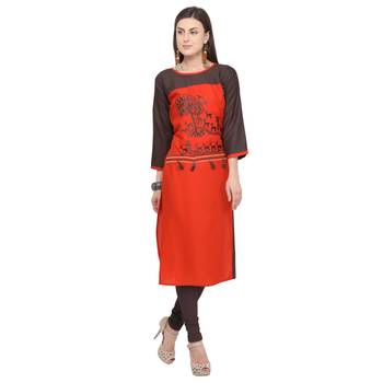Red embroidered rayon party wear kurtis 2