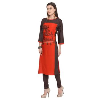 Red embroidered rayon party wear kurtis 3