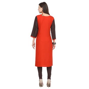 Red embroidered rayon party wear kurtis 4