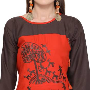 Red embroidered rayon party wear kurtis 5