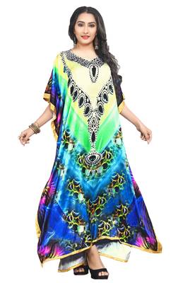 Justkartit Women'S Beach Wear Satin Silk Digital Printed Caftan Kaftan 1