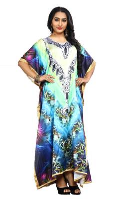 Justkartit Women'S Beach Wear Satin Silk Digital Printed Caftan Kaftan 2