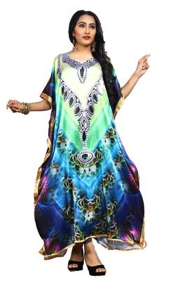Justkartit Women'S Beach Wear Satin Silk Digital Printed Caftan Kaftan 3