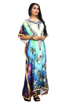 Justkartit Women'S Beach Wear Satin Silk Digital Printed Caftan Kaftan 4