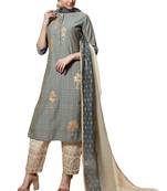 Women's Grey & Cream Embroidered Readymade Suit Set